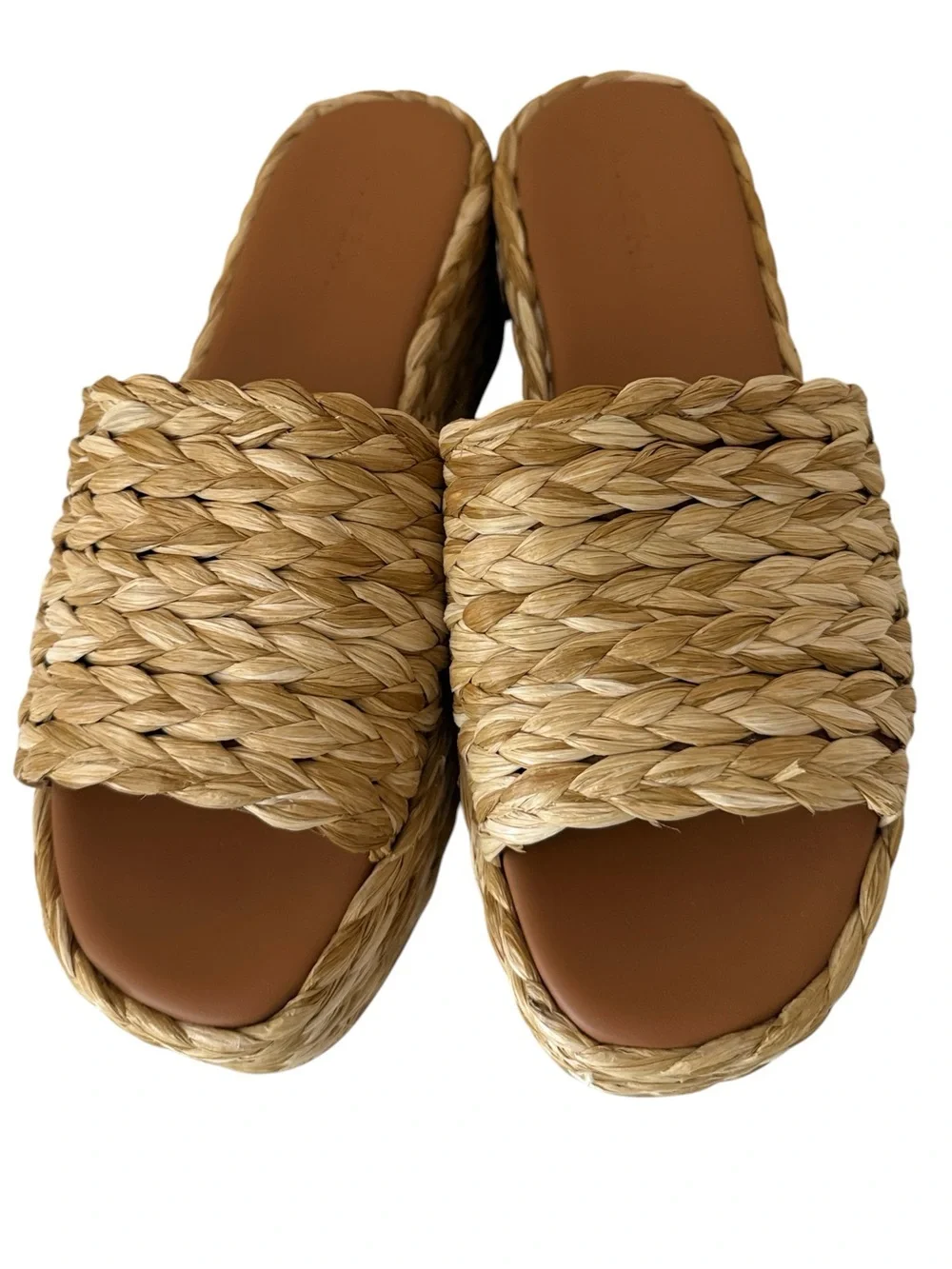 M. Gemi Simona Natural Straw Woven Platform Slide, size 10